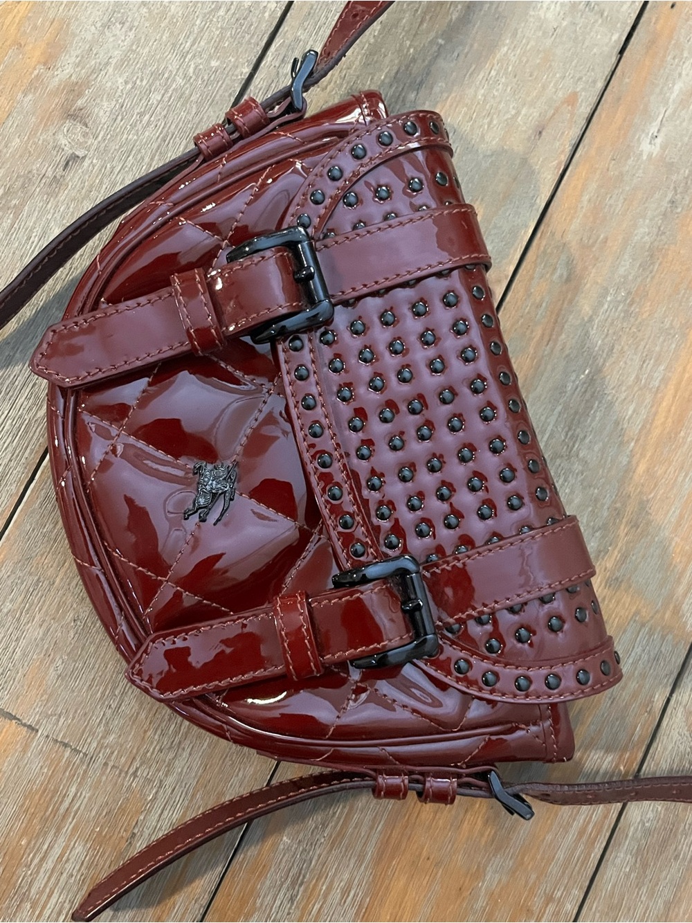 Burberry Burgundy Patent Studded Crossbody Bag
